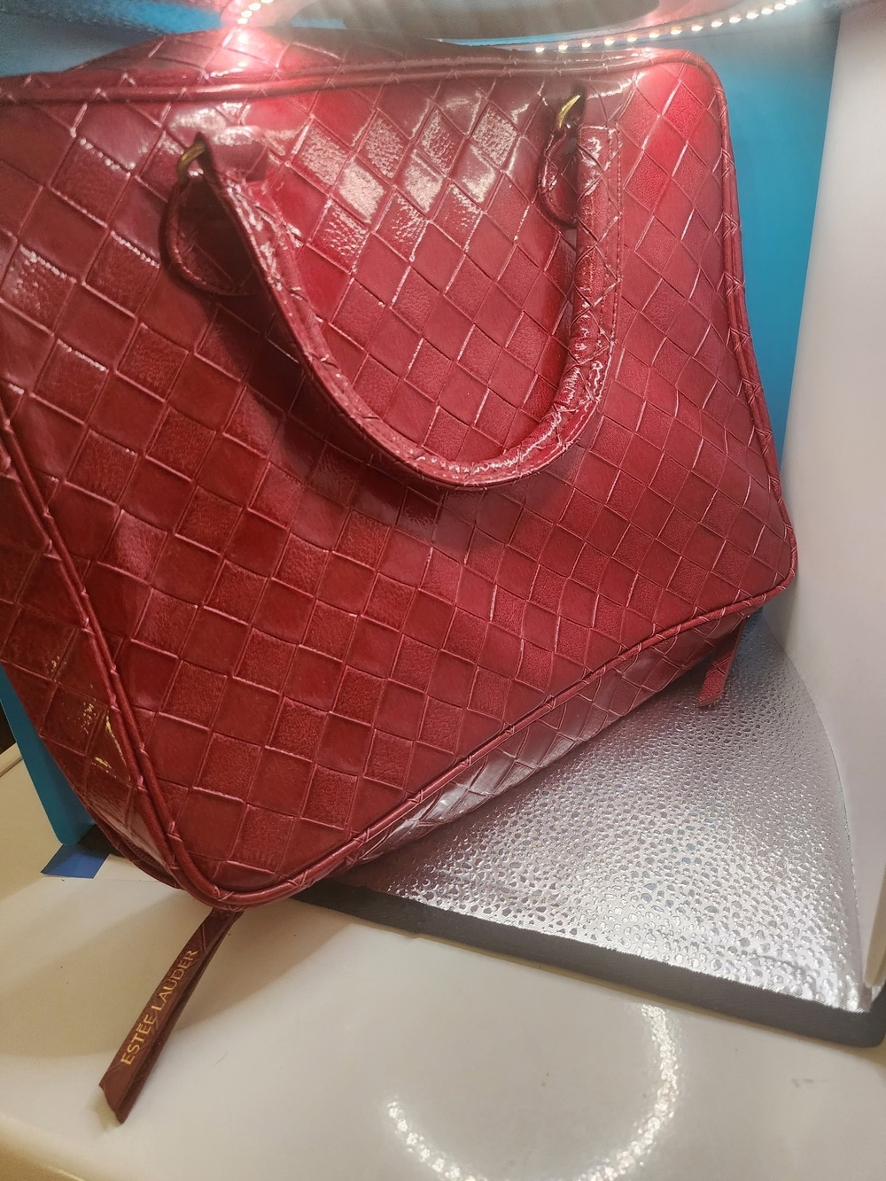 Estee Lauder Red Quilted Glossy Tote